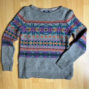 Chaps Fairisle Southwestern Crew Neck Sweater Cozy Fall Cabincore